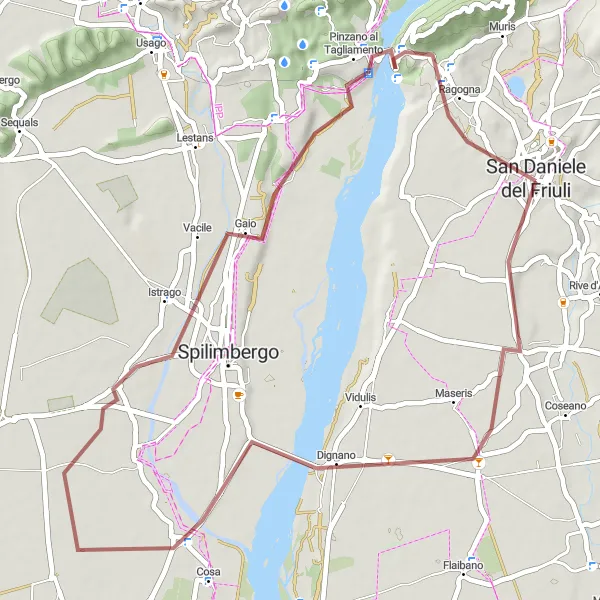 Miniaturní mapa "Gravel Turistika kolem Ragogny" inspirace pro cyklisty v oblasti Friuli-Venezia Giulia, Italy. Vytvořeno pomocí plánovače tras Tarmacs.app