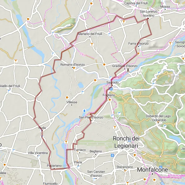 Miniatua del mapa de inspiración ciclista "Ruta de Farra d'Isonzo a Capriva del Friuli" en Friuli-Venezia Giulia, Italy. Generado por Tarmacs.app planificador de rutas ciclistas