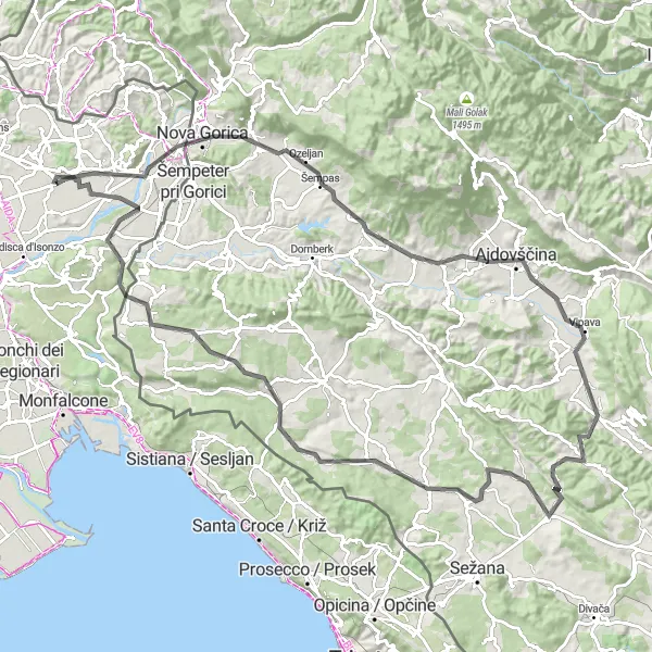 Miniaturní mapa "Kopcům naproti: Road cyklotrasa kolem San Lorenzo Isontino" inspirace pro cyklisty v oblasti Friuli-Venezia Giulia, Italy. Vytvořeno pomocí plánovače tras Tarmacs.app