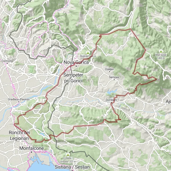 Map miniature of "Challenging Gravel Expedition to Slovenian Border" cycling inspiration in Friuli-Venezia Giulia, Italy. Generated by Tarmacs.app cycling route planner