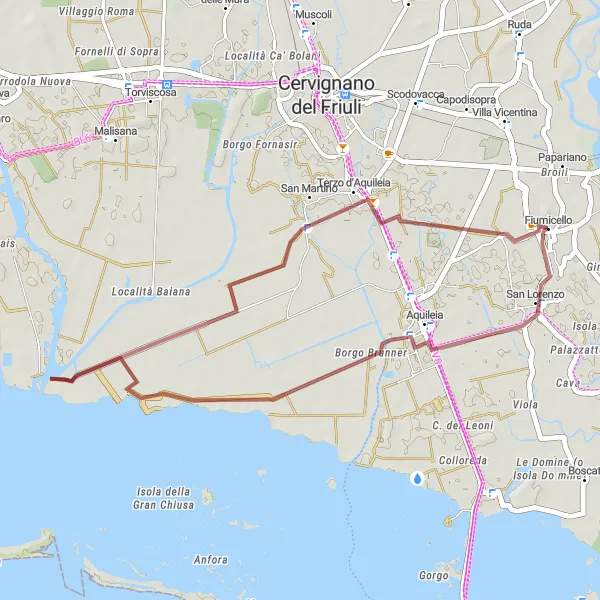 Miniatuurkaart van de fietsinspiratie "Fietsen rond Fiumicello" in Friuli-Venezia Giulia, Italy. Gemaakt door de Tarmacs.app fietsrouteplanner