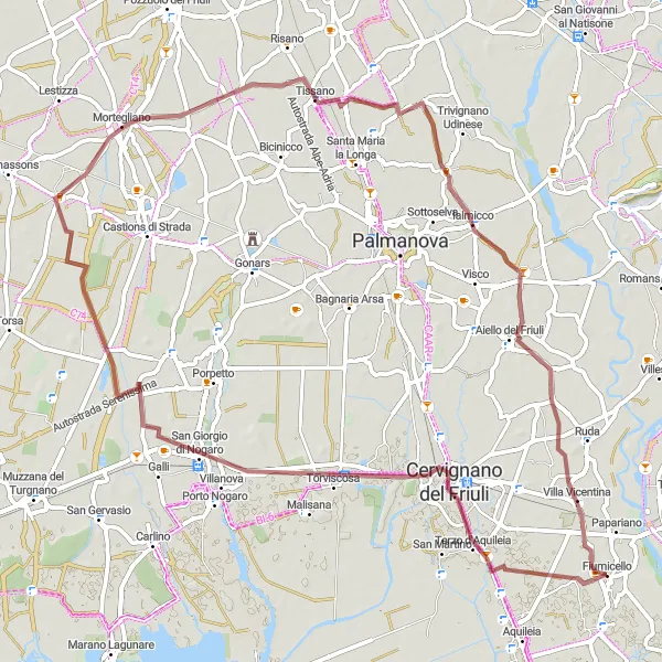 Miniaturní mapa "Trasa kolem Merlana" inspirace pro cyklisty v oblasti Friuli-Venezia Giulia, Italy. Vytvořeno pomocí plánovače tras Tarmacs.app