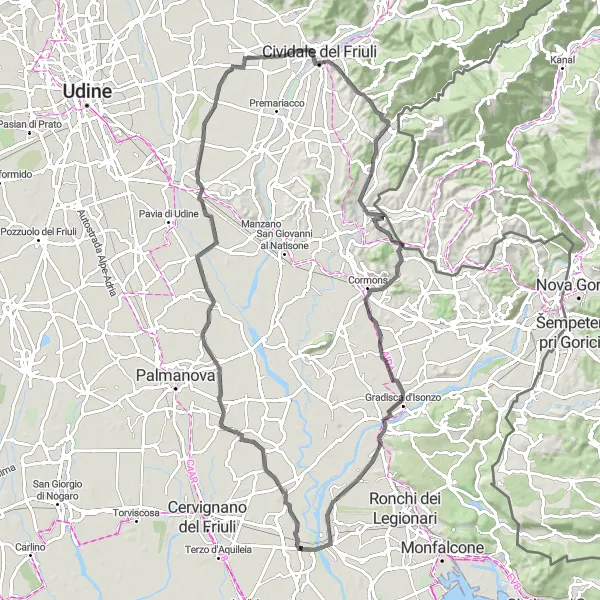 Miniatuurkaart van de fietsinspiratie "Roadtrip naar San Pier d'Isonzo" in Friuli-Venezia Giulia, Italy. Gemaakt door de Tarmacs.app fietsrouteplanner