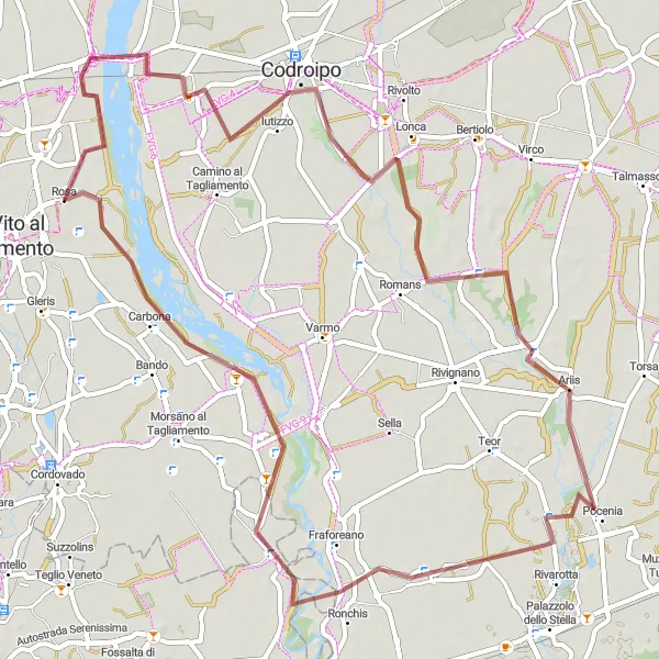 Miniatura mapy "Trasa gravelowa z San Vito al Tagliamento" - trasy rowerowej w Friuli-Venezia Giulia, Italy. Wygenerowane przez planer tras rowerowych Tarmacs.app