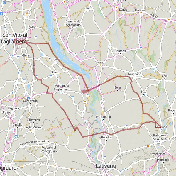 Miniatura mapy "Rowerowa wyprawa do San Vito al Tagliamento" - trasy rowerowej w Friuli-Venezia Giulia, Italy. Wygenerowane przez planer tras rowerowych Tarmacs.app
