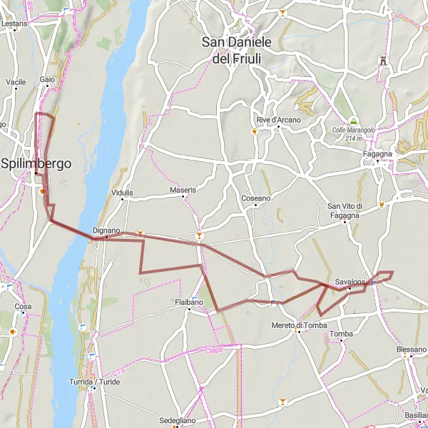 Map miniature of "Spilimbergo Castle Gravel Ride" cycling inspiration in Friuli-Venezia Giulia, Italy. Generated by Tarmacs.app cycling route planner