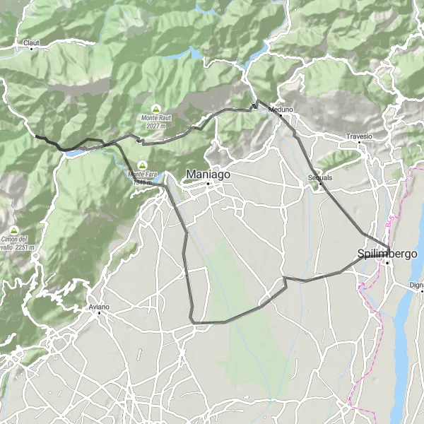 Kartminiatyr av "Fjell- og dalbane i Friuli" sykkelinspirasjon i Friuli-Venezia Giulia, Italy. Generert av Tarmacs.app sykkelrutoplanlegger