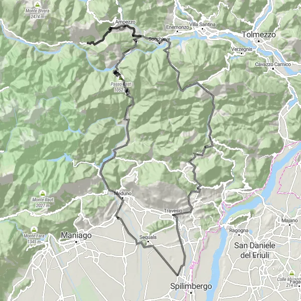 Kartminiatyr av "Rundtur til Istrago via Col Palis" sykkelinspirasjon i Friuli-Venezia Giulia, Italy. Generert av Tarmacs.app sykkelrutoplanlegger