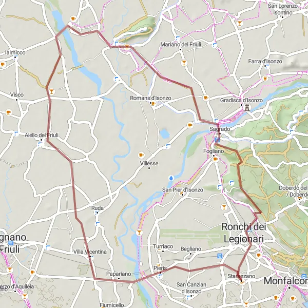 Miniaturní mapa "Gravel výlet kolem Staranzana" inspirace pro cyklisty v oblasti Friuli-Venezia Giulia, Italy. Vytvořeno pomocí plánovače tras Tarmacs.app