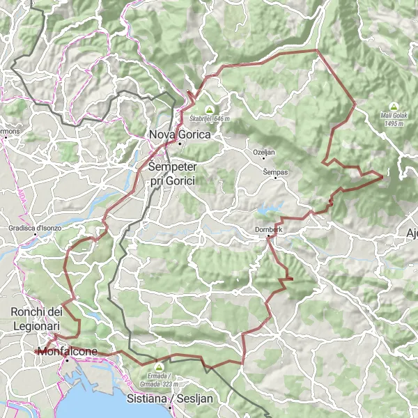 Miniaturní mapa "Extrémní gravelová expozice" inspirace pro cyklisty v oblasti Friuli-Venezia Giulia, Italy. Vytvořeno pomocí plánovače tras Tarmacs.app