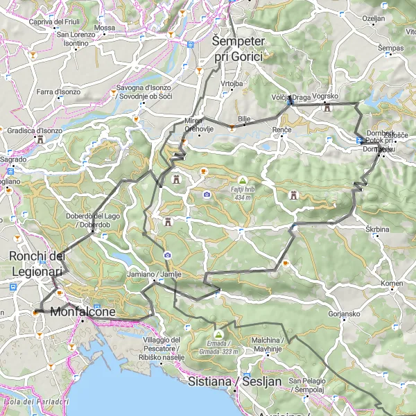 Miniatura della mappa di ispirazione al ciclismo "Giro in bicicletta intorno a Staranzano" nella regione di Friuli-Venezia Giulia, Italy. Generata da Tarmacs.app, pianificatore di rotte ciclistiche