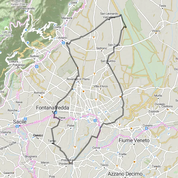 Karten-Miniaturansicht der Radinspiration "Roadtour rund um Tamai: Prata di Pordenone und Cordenons" in Friuli-Venezia Giulia, Italy. Erstellt vom Tarmacs.app-Routenplaner für Radtouren