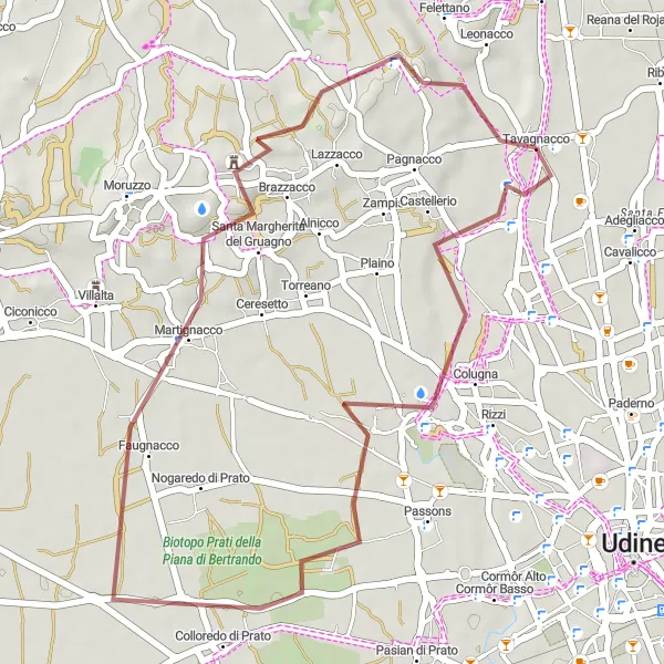 Map miniature of "Colloredo di Prato Loop Gravel Route" cycling inspiration in Friuli-Venezia Giulia, Italy. Generated by Tarmacs.app cycling route planner