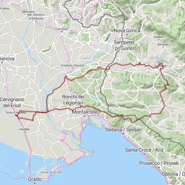 Kartminiatyr av "Grusvei utforsking av Isonzo-dalen" sykkelinspirasjon i Friuli-Venezia Giulia, Italy. Generert av Tarmacs.app sykkelrutoplanlegger