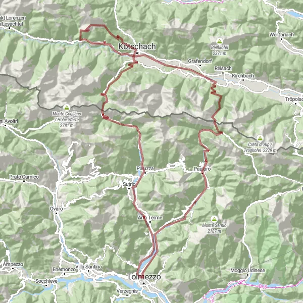 Map miniature of "Zuglio Gravel Adventure" cycling inspiration in Friuli-Venezia Giulia, Italy. Generated by Tarmacs.app cycling route planner