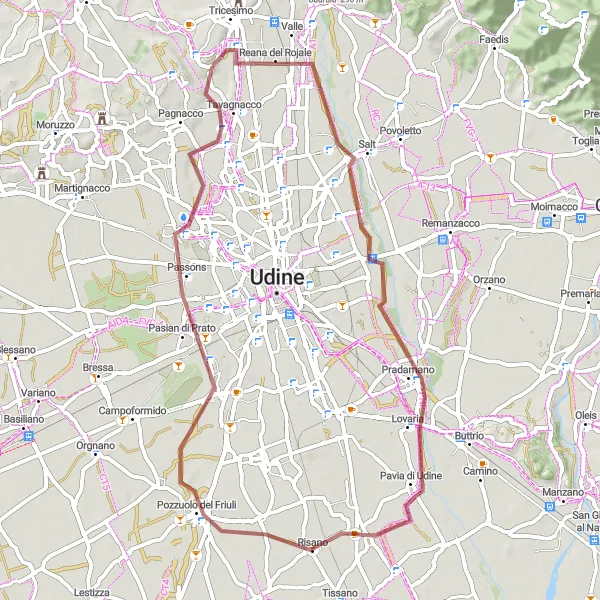 Miniaturní mapa "Gravelová cyklistická trasa kolem Tricesima" inspirace pro cyklisty v oblasti Friuli-Venezia Giulia, Italy. Vytvořeno pomocí plánovače tras Tarmacs.app