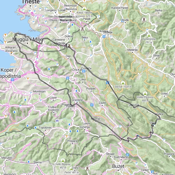 Miniatuurkaart van de fietsinspiratie "Pittige weg van Triëst naar Kroatië" in Friuli-Venezia Giulia, Italy. Gemaakt door de Tarmacs.app fietsrouteplanner