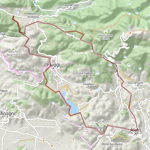 Map miniature of "Gravel Adventure in the Lepini Mountains" cycling inspiration in Lazio, Italy. Generated by Tarmacs.app cycling route planner