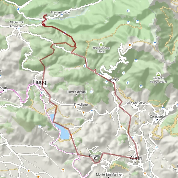 Map miniature of "Gravel Adventure" cycling inspiration in Lazio, Italy. Generated by Tarmacs.app cycling route planner