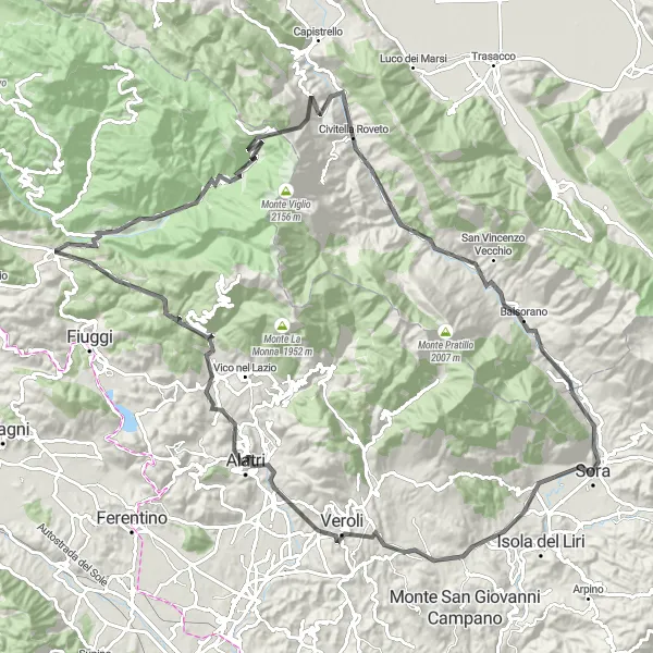 Map miniature of "The Alatri Adventure" cycling inspiration in Lazio, Italy. Generated by Tarmacs.app cycling route planner