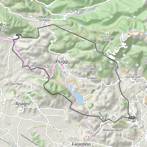 Map miniature of "Exploring the Lepini Mountains" cycling inspiration in Lazio, Italy. Generated by Tarmacs.app cycling route planner