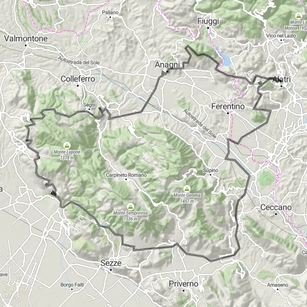 Map miniature of "Legendary Lazio Challenge" cycling inspiration in Lazio, Italy. Generated by Tarmacs.app cycling route planner
