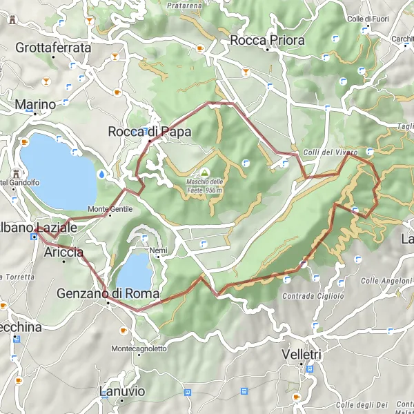 Miniatura della mappa di ispirazione al ciclismo "Avventura gravel tra Monte Cavo e Belvedere" nella regione di Lazio, Italy. Generata da Tarmacs.app, pianificatore di rotte ciclistiche