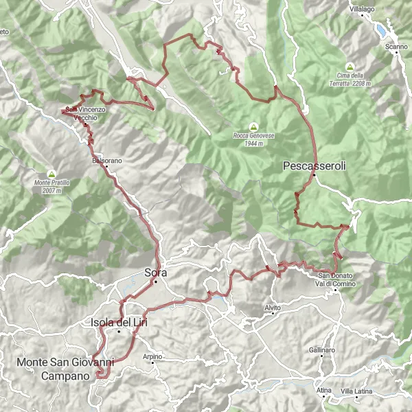 Map miniature of "Anitrella-Valico Sant'Elia Gravel Route" cycling inspiration in Lazio, Italy. Generated by Tarmacs.app cycling route planner