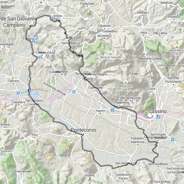 Map miniature of "Anitrella Circular Cycling Route" cycling inspiration in Lazio, Italy. Generated by Tarmacs.app cycling route planner