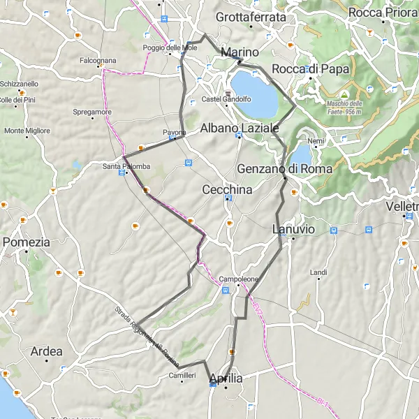 Map miniature of "Southern Suburbs Adventure" cycling inspiration in Lazio, Italy. Generated by Tarmacs.app cycling route planner