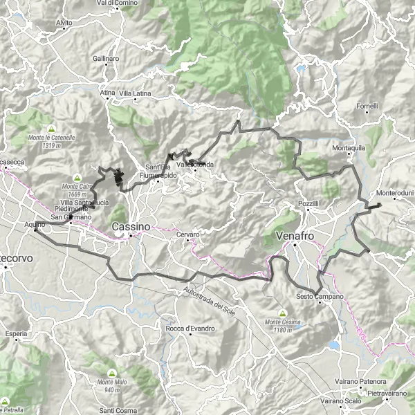Miniatura della mappa di ispirazione al ciclismo "Sfida tra le Colline Ciociare" nella regione di Lazio, Italy. Generata da Tarmacs.app, pianificatore di rotte ciclistiche