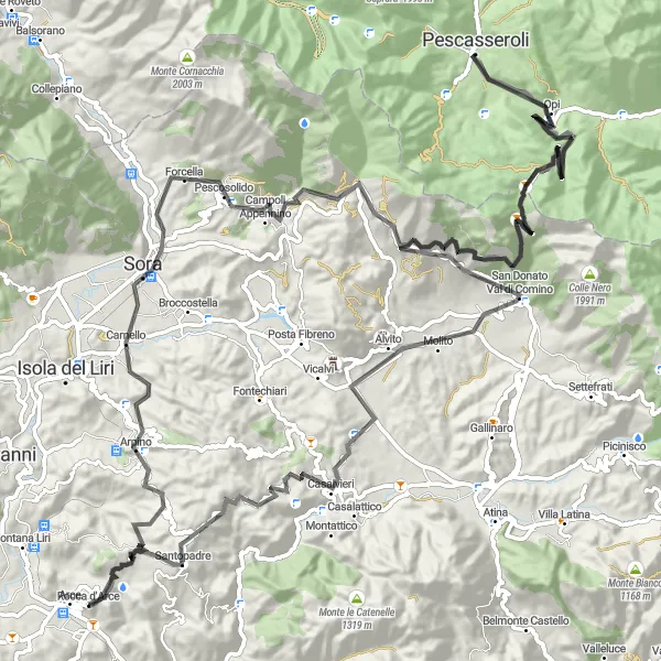 Miniatura della mappa di ispirazione al ciclismo "Tour Panoramico di Arbune" nella regione di Lazio, Italy. Generata da Tarmacs.app, pianificatore di rotte ciclistiche