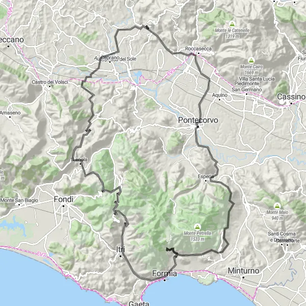 Miniatura della mappa di ispirazione al ciclismo "Giro in bici da Arce attraverso le colline del Lazio" nella regione di Lazio, Italy. Generata da Tarmacs.app, pianificatore di rotte ciclistiche