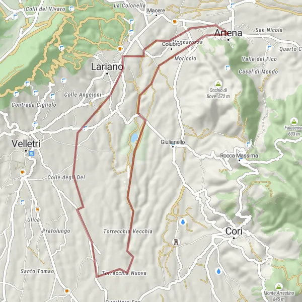 Map miniature of "Gravel Adventure to Monte Casalicchio" cycling inspiration in Lazio, Italy. Generated by Tarmacs.app cycling route planner