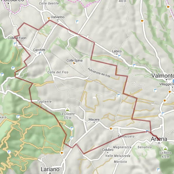 Miniatura della mappa di ispirazione al ciclismo "Gravel Monti Castellaccio e La Rocca" nella regione di Lazio, Italy. Generata da Tarmacs.app, pianificatore di rotte ciclistiche