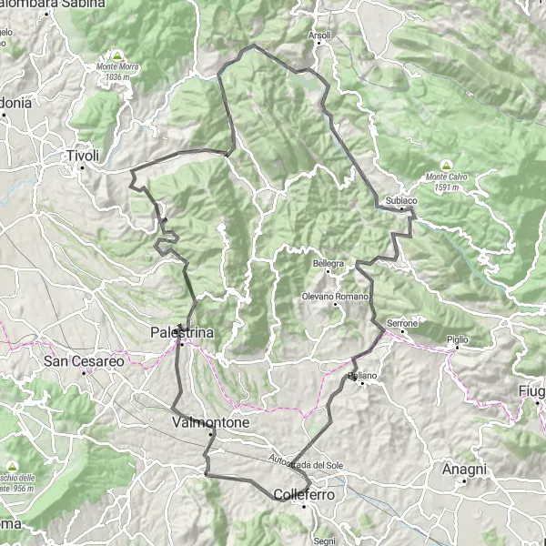 Miniatura della mappa di ispirazione al ciclismo "Scoperta dei Castelli Romani in Road Bike" nella regione di Lazio, Italy. Generata da Tarmacs.app, pianificatore di rotte ciclistiche