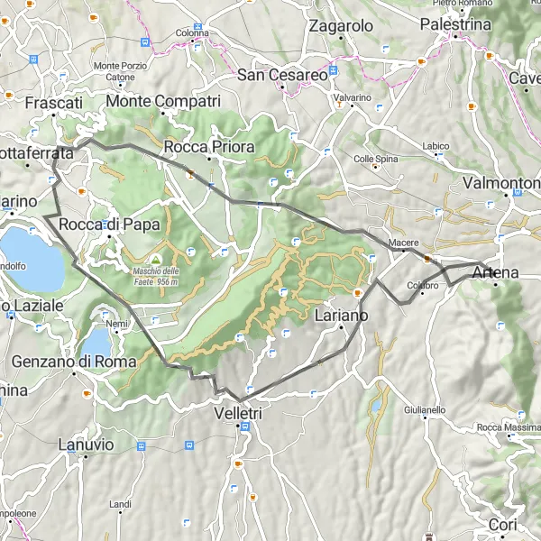 Map miniature of "Road Cycling Route with Awe-Inspiring Views" cycling inspiration in Lazio, Italy. Generated by Tarmacs.app cycling route planner