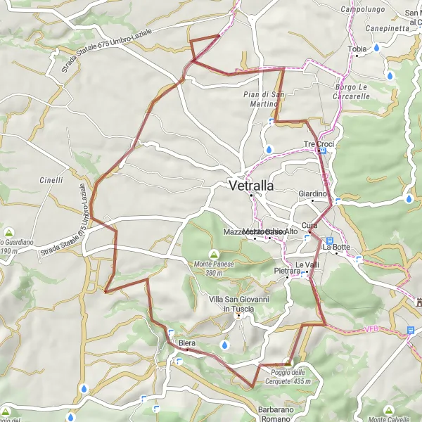 Miniatura della mappa di ispirazione al ciclismo "Sentieri Segreti di Blera" nella regione di Lazio, Italy. Generata da Tarmacs.app, pianificatore di rotte ciclistiche