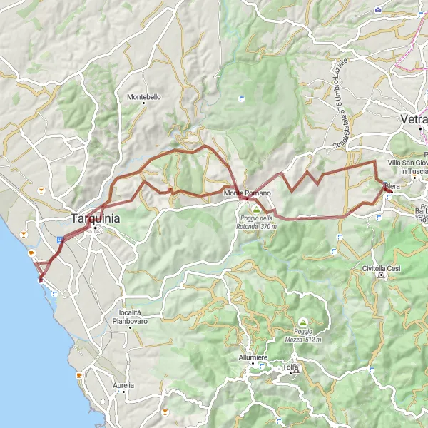 Map miniature of "The Gravel Adventure" cycling inspiration in Lazio, Italy. Generated by Tarmacs.app cycling route planner