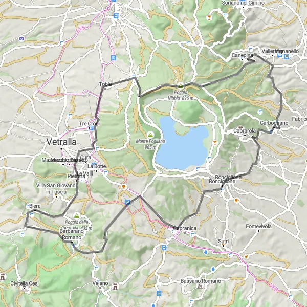 Miniatura della mappa di ispirazione al ciclismo "Giro in bici da Blera" nella regione di Lazio, Italy. Generata da Tarmacs.app, pianificatore di rotte ciclistiche