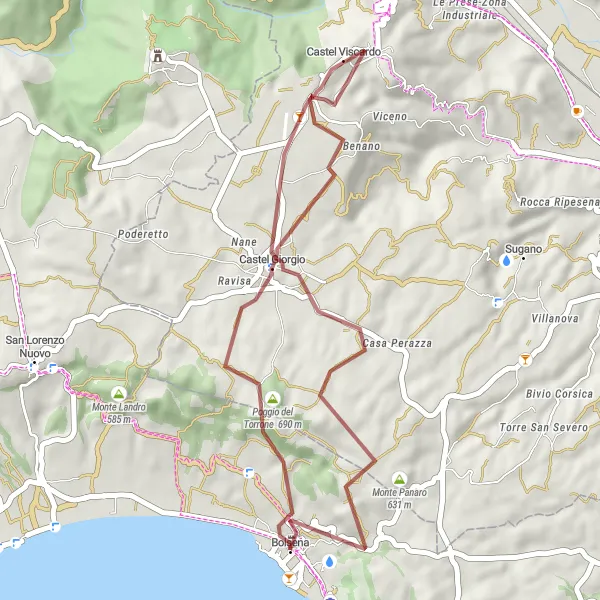 Map miniature of "Exploring Gravel Roads: Quaint Villages and Natural Wonders" cycling inspiration in Lazio, Italy. Generated by Tarmacs.app cycling route planner