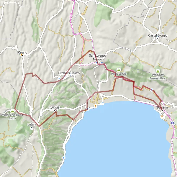 Miniatura della mappa di ispirazione al ciclismo "Tour tra Bolsena e Latera" nella regione di Lazio, Italy. Generata da Tarmacs.app, pianificatore di rotte ciclistiche