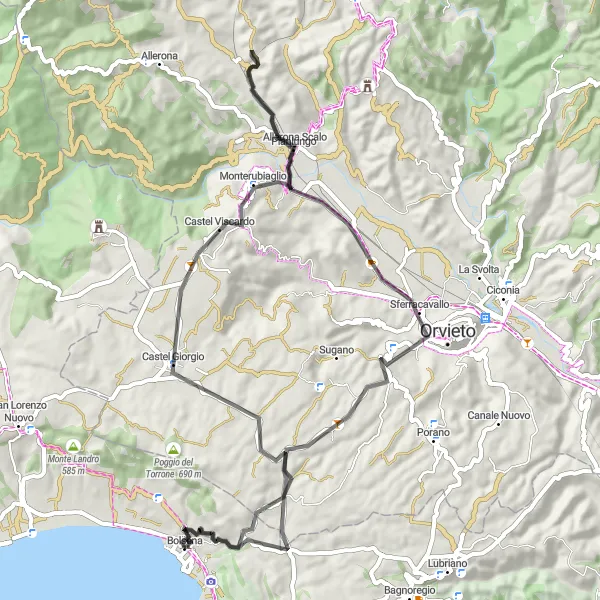 Miniatura della mappa di ispirazione al ciclismo "Giro delle Rocche di Bolsena" nella regione di Lazio, Italy. Generata da Tarmacs.app, pianificatore di rotte ciclistiche
