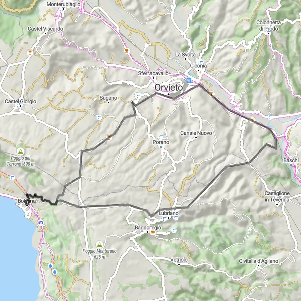 Miniatura della mappa di ispirazione al ciclismo "Giro tra Bolsena e Orvieto" nella regione di Lazio, Italy. Generata da Tarmacs.app, pianificatore di rotte ciclistiche