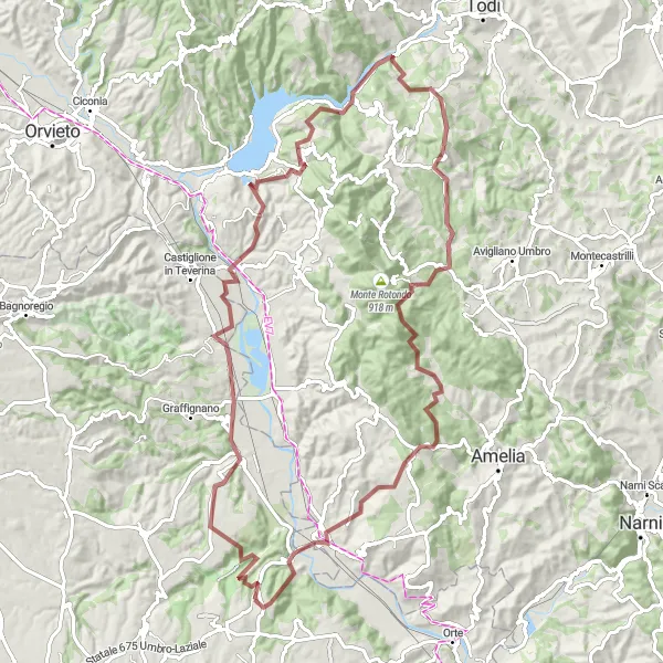 Miniatura della mappa di ispirazione al ciclismo "Giro Gravel Monte Casoli e Monte Pianicel Grande" nella regione di Lazio, Italy. Generata da Tarmacs.app, pianificatore di rotte ciclistiche