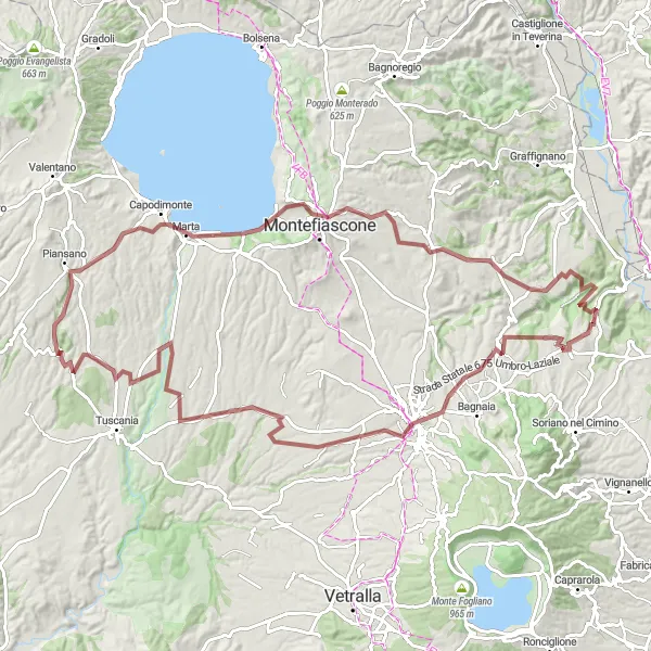 Miniatura della mappa di ispirazione al ciclismo "Il Tour delle Terme Naturali della Tuscia" nella regione di Lazio, Italy. Generata da Tarmacs.app, pianificatore di rotte ciclistiche