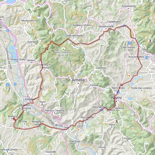 Map miniature of "Bomarzo Gravel Adventure II" cycling inspiration in Lazio, Italy. Generated by Tarmacs.app cycling route planner