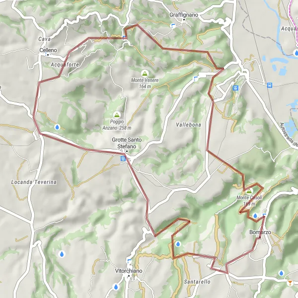 Map miniature of "Circular Gravel Route Around Bomarzo" cycling inspiration in Lazio, Italy. Generated by Tarmacs.app cycling route planner