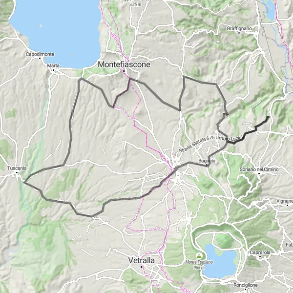 Miniatura della mappa di ispirazione al ciclismo "Il Giro delle Colline di Bomarzo" nella regione di Lazio, Italy. Generata da Tarmacs.app, pianificatore di rotte ciclistiche