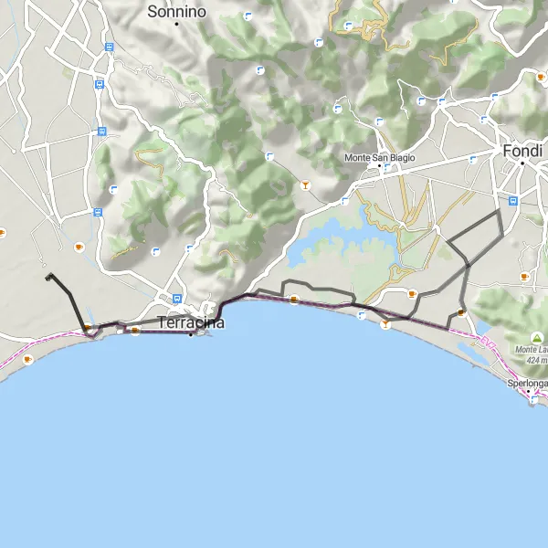 Miniatura della mappa di ispirazione al ciclismo "Giro Panoramico tra Mare e Monti" nella regione di Lazio, Italy. Generata da Tarmacs.app, pianificatore di rotte ciclistiche